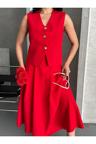 Ekim Store Costum cu fustă dreaptă și vestă dublă