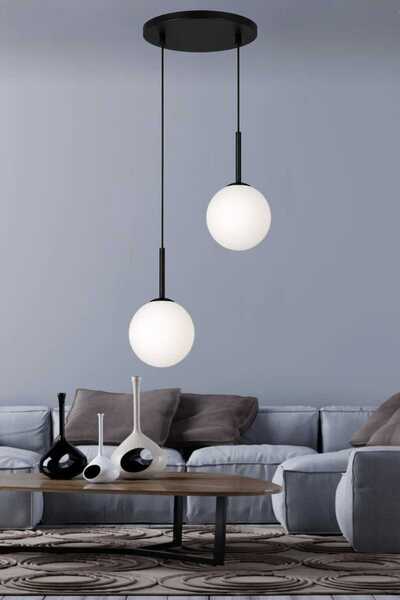 BSA LIGHTING BERİL 2'Lİ SİYAH SARKIT MODERN AVİZE ( BEYAZ GLOP CAMLI)
