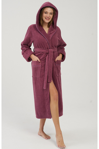Nuşa Halat de baie de lux pentru femei, cu glugă, din bumbac jacquard, moale,...