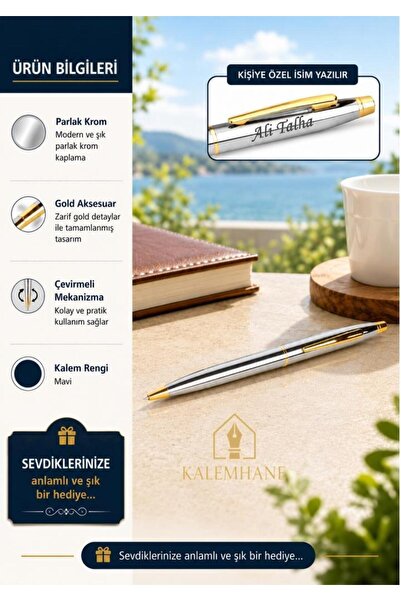kalemhane Kişiye Özel Gold Krom Tükenmez Kalem