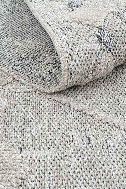 Cool Halı Adora Bej 160x240 4 M2 İnce Kilim Kabartmalı Yumuşak Pamuklu Oturma...
