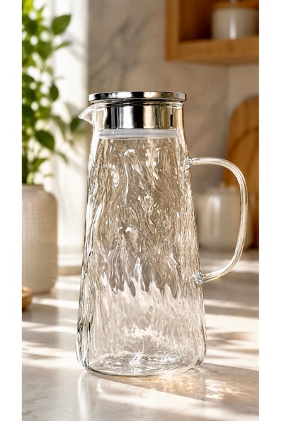 Maloria Borosilicate Striped Large Glass Oil Pot, Jug, Vinegar Pot, and Milk ...