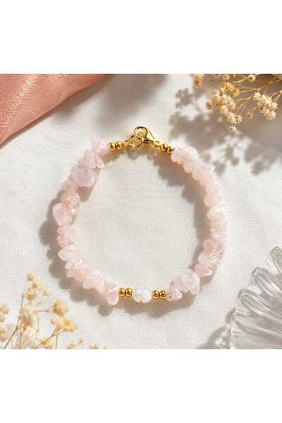 BNG AKSESUAR Real Pearl and Pink Quartz Broken Stone Bracelet