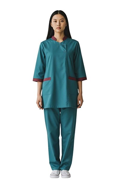 Peach Professional Housekeeping Uniform Set,3/4 Sleeve Top and Pants, Mandari...