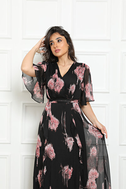 it's Mine Ruffled Floral Chiffon Dress