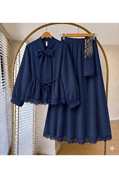 MODA VEDAT Women's Guipure Detailed Skirt Suit -0750