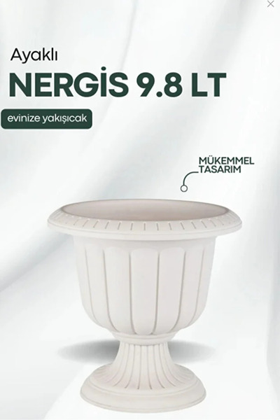 POLİVAHOME 35cm Kırık Beyaz Renk Saksı Ayaklı Plastik Nergiz Saksı 9,8 Litre