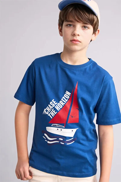 DeFacto 100% Cotton New Regular Fit Crew Neck Printed Short Sleeve T-Shirt Bo...