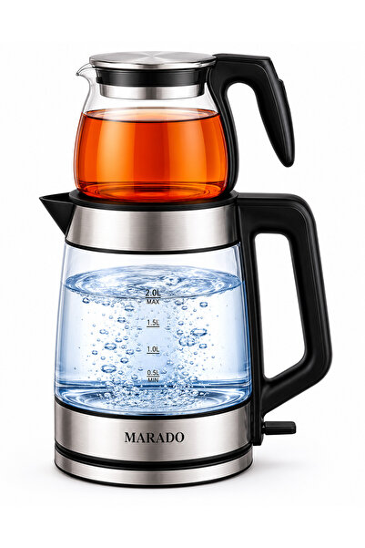 MARADO Ceainic și Fierbător de Apă Electric 2.2L 1500W din Sticlă cu LED și M...