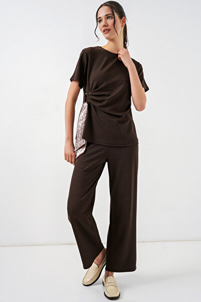 Merterium Women's Side-Tie Double Suit - Brown 1400