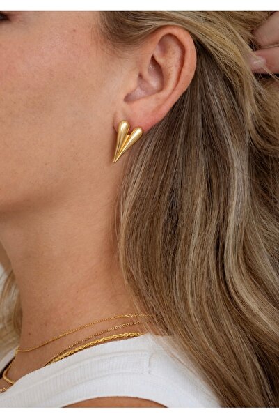 Markiz Takı Gold Color Tok Heart Brand Model Latest Series Earrings Pair
