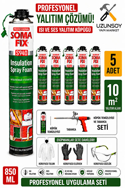 Somafix 5 Adet Poliüretan Termal Isı Ve Ses Yalıtım Sprey Köpük Tabancası Ve ...