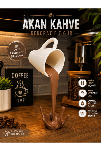 Linia Home Dekoratif Akan Kahve Fincanı Figürü – 3D Baskı Kahve Köşesi Dekoru...