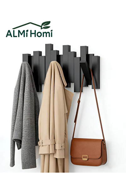 almihomi Premium Wooden Wall-Mounted Coat Rack with 5 Hooks Modern Abaya Hook...