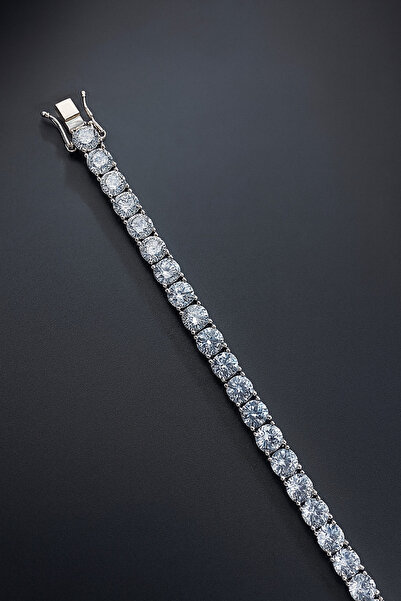 Desing 925 Ayar Gümüş 5 mm Su Yolu Bileklik 14K Beyaz Altın Görünümlü Işıltıl...