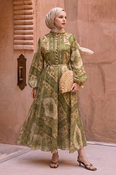 InStyle Button Detail Authentic Green Dress