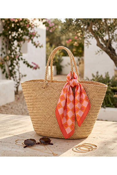 woness studio Pembe Turuncu Dama Desen Fular Bandana Şal scarf I 48x48 cm