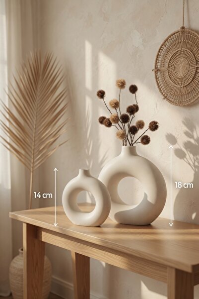 FDM DEKOR Bohemian Ring Vase, Nordic Style Set of Two (Large 18cm, Small 14cm...
