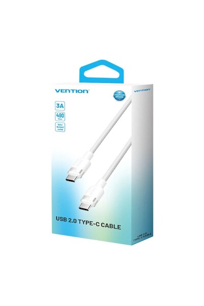 Vention Cablu USB-C la USB-C împletit 3A 480Mbps 60W PD 1m alb