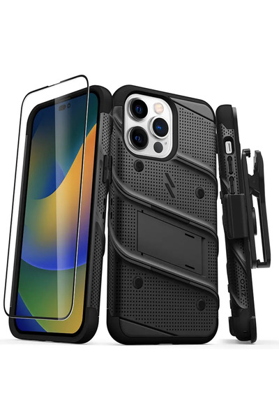 Zizo Seria BOLT - Husă de protecție pentru iPhone 14 Pro Max cu sticlă 9H pen...