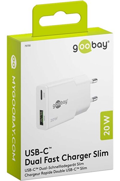 goobay Încărcător rapid dual USB-C PD GaN Slim 20W alb 75730