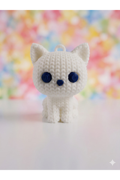 NUAS 3D Sevimli Amigurumi Görünümlü Kedi Figür Anahtarlık – Dekoratif Obje