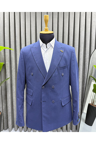 Avni Ceylan Men's Double Pocket Flap Navy Blue Blazer Single Button Jacket