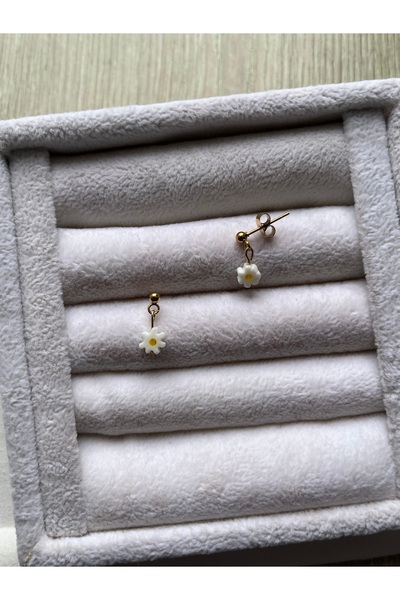 Pel Design Daisy Natural Stone Steel Ball Earrings Handmade