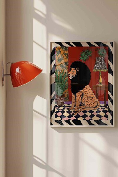 Buka Shops Maximalist Leopard Patterned Lion Dopamine Decor - White Framed Pa...