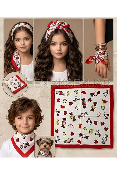 QUEEN AKSESUAR Red Fruit Candy Heart Pattern Cotton Fabric Bandana Kerchief N...