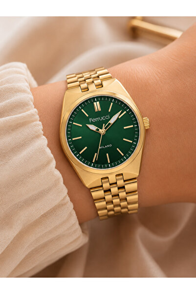 Ferrucci Women's Wristwatch Steel Band Gold Color Casual and Stylish Combinat...