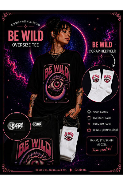 barsdepo Be Wild Unisex Oversize Premium T-Shirt |   Socks with Gift