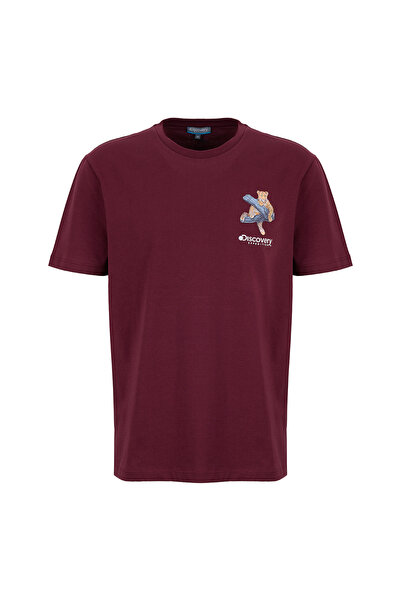 Discovery Expedition D6SM-TST3680 Bordo Bisiklet Yaka Relaxed Düz Erkek T-Shirt