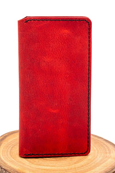 tudorAce Women's Handmade Red Crazy Horse Leather Wallet with 12 Pockets