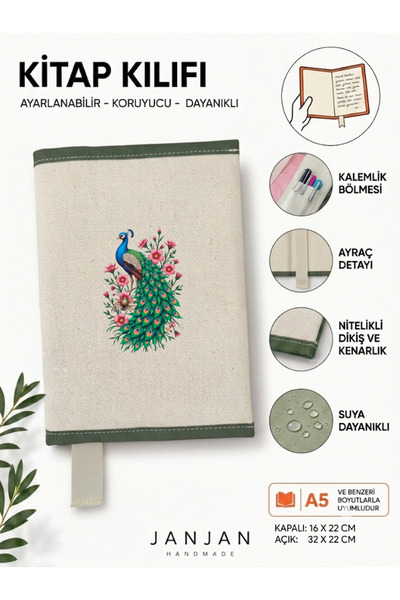 JANJAN NATURAL FABRIC omot za knjigu, perivi omot za knjigu, zaštitnik za knj...