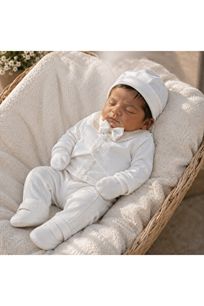 Bebelul Set elegant bebe baieti 7 piese cu papion vesta pantaloni manusi si b...