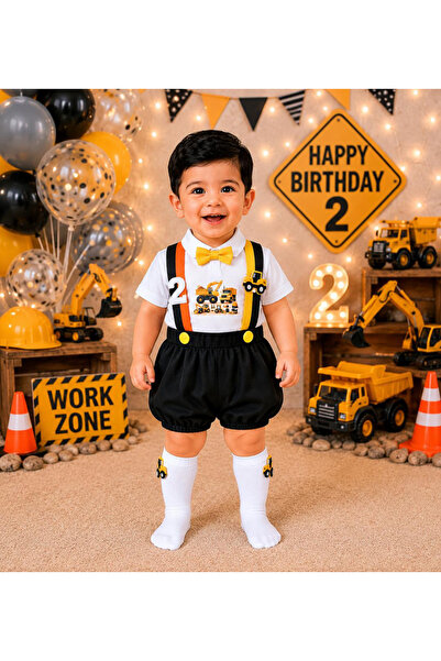 Feriatolye Business Machine 2 Year Old Boy Birthday Salopet Shirt Socks Bow T...