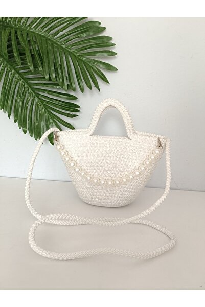 VeronicA New Model Hand and Shoulder Bag with White Pearl Handle and Zipper