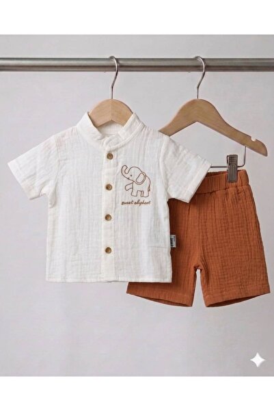 KapsülBebek Hakim Yaka Muslin 2-Piece Baby Boy Set - 100% Cotton