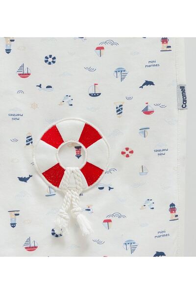 phokaia İncibaby Caramell 100% Organic Cotton Soft Textured Marine Detailed Baby Boy Blanket Gift