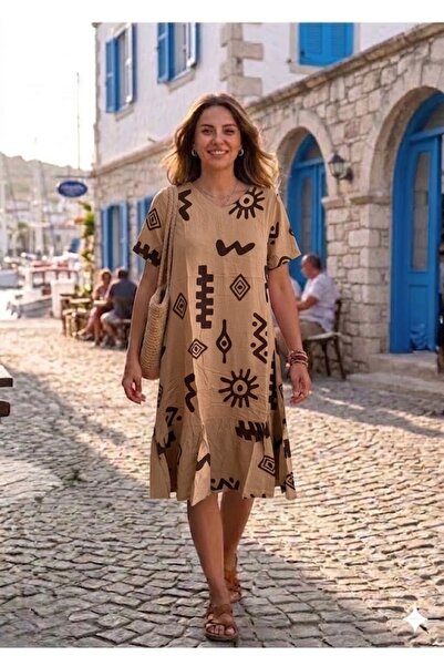 AYASOFYA OTANTIK Rochie de damă cu decolteu în V, cu buzunare, cu imprimeu și...