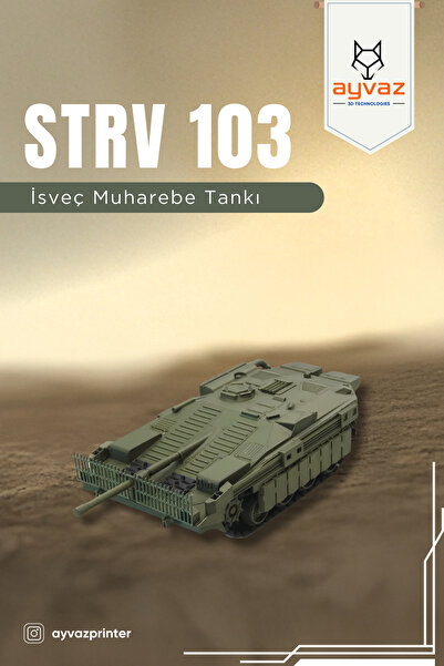 ayvazprinter STRV 103 1/35 Ölçek, 10,5x20x6 cm Boyutlu, Hareketli Palet Siste...