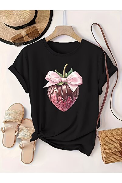 121 Plus Size - Plus Size - Cute Strawberry Print Pink Dress Casual T-Shirt, ...