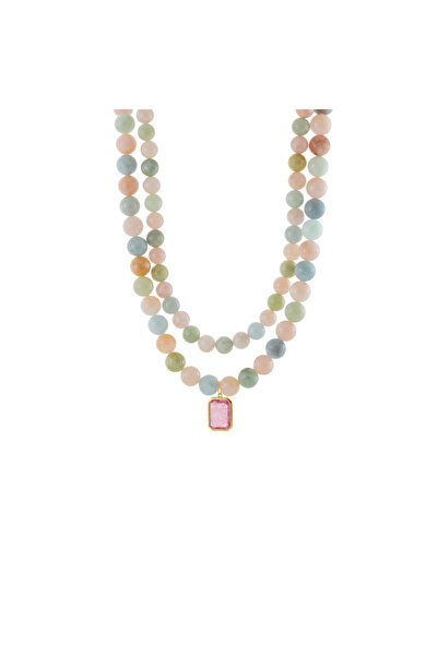 OXETTE 18K Gold Plated Double Silver Necklace with Colored Agates Holiday