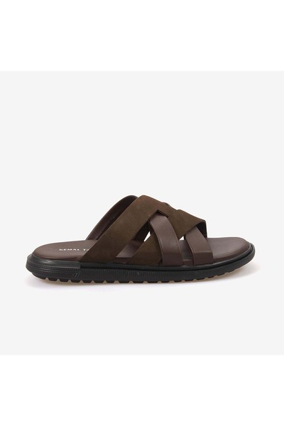 KEMAL TANCA Men's Rubber Sole Comfort Daily Cross-Strap Slippers 109