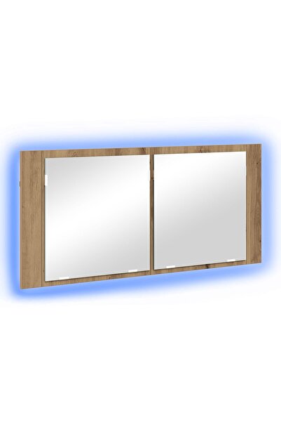 vidaxl LED Mirror Room with Shelf Handcrafted Oak 100 x 12 x 45 cm