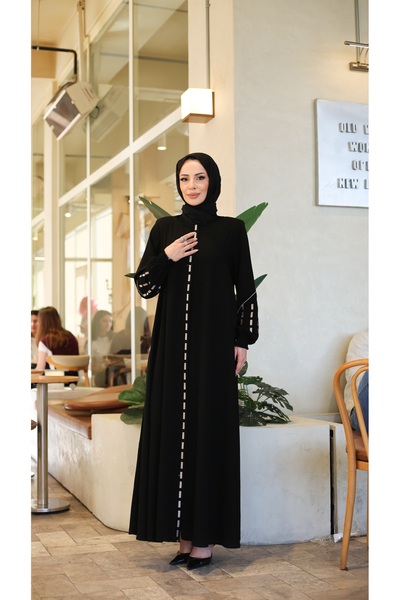 Moda İncir Ferace Mevlana cu detalii cu panglici