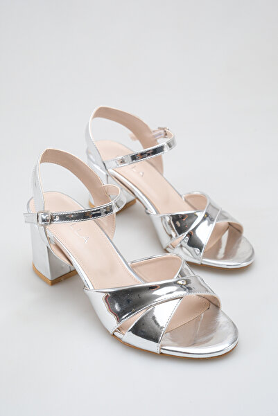 Rella Silver Cross-Strapped Thick-Heeled Women's Sandals – Stylish Comfortabl...
