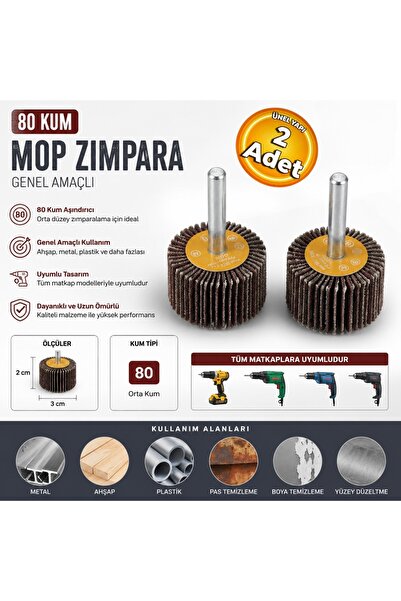 Meşem MSM4562 Saplı Mop Zımpara Matkap Uyumlu 30-20 mm Zımpara (2 Adet)