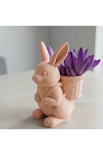 OEM Figurină Decorativă Iepuraș cu Coș pentru Flori Mici 8cm
